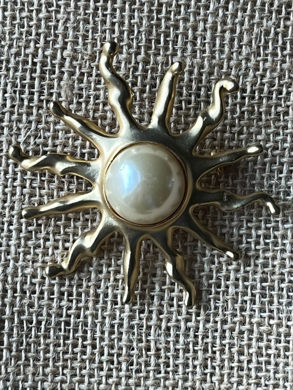 Vintage Faux Pearl Abstract Sun Brooch